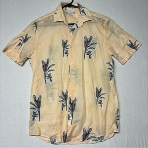 Zara Women's Button Up Crop Button-Up Leaf/Floral Orange Shirt S